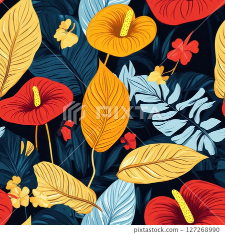 exotic tropical pattern with exotic leaves and flowers 127268990