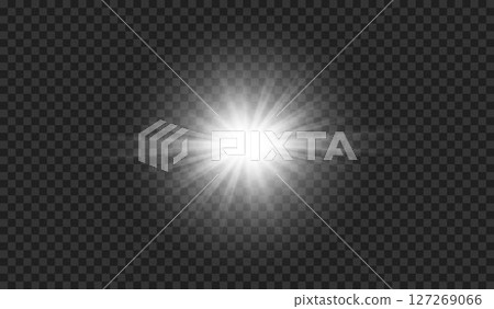 Vector transparent sunlight special lens flash light effect.front sun lens flash. Vector blur in the light of radiance. Element of decor. 127269066