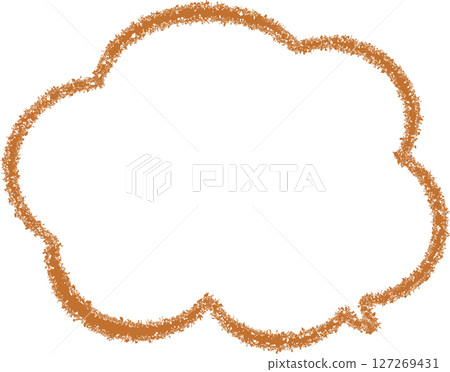 A cloud-shaped speech bubble drawn with brown crayon. A cute, hand-drawn illustration. A friendly design. 127269431