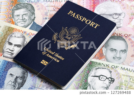 American passport on Mauritian rupee American passport on Mauritian rupee 127269488