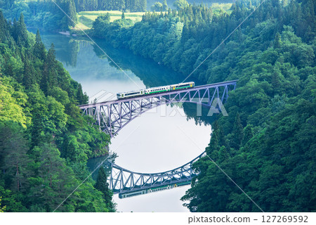 Tadami line crossing the first Tadami river bridge 127269592