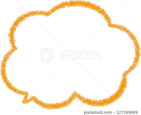 A hand-drawn style speech bubble drawn with orange crayon. A fluffy cloud shape. A friendly, scribbled look. A hand-drawn style speech bubble drawn with orange crayon. A fluffy cloud shape. A friendly, scribbled look. 127269689