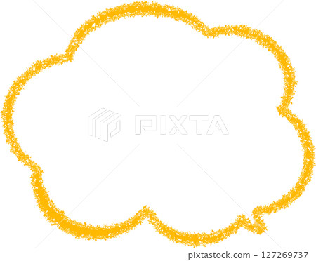 A cute cloud-shaped speech bubble drawn with orange crayon. Fluffy. Hand-drawn style. 127269737