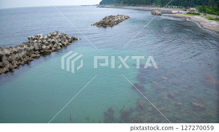 A view of the sea near Asahimachi Seaside Park in Toyama Prefecture during the rainy season 127270059