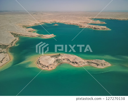 Aerial view of the shoreline and peninsula of Kuimazar Reservoir in Uzbekistan Aerial view of the shoreline and peninsula of Kuimazar Reservoir in Uzbekistan 127270138