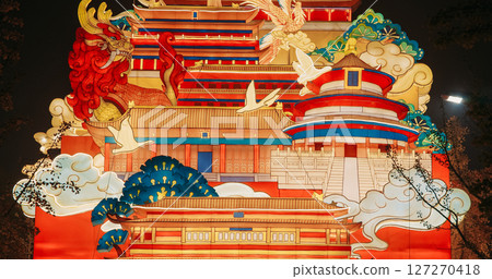 Beijing, China. Large Lantern Composition At Zigong Lantern Festival In Beijing. National Color. Lantern Festival In Beijing Garden Expo Park. National Intangible Cultural Heritage Of China. Asian Beijing, China. Large Lantern Composition At Zigong Lantern Festival In Beijing. National Color. Lantern Festival In Beijing Garden Expo Park. National Intangible Cultural Heritage Of China. Asian 127270418