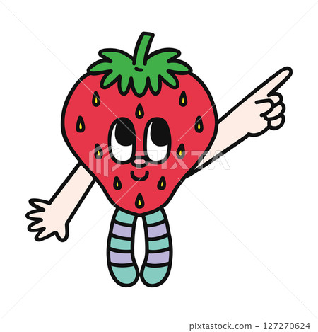 一個滑稽的草莓人物指著 127270624