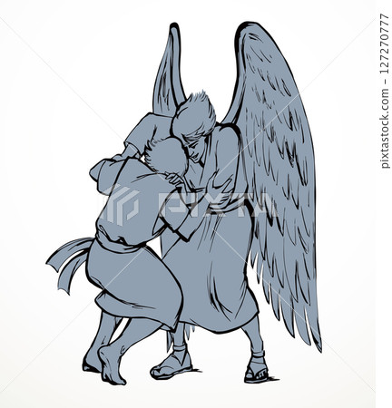 Vector drawing. Man fight with Angel Vector drawing. Man fight with Angel 127270777