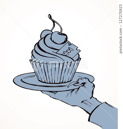 Vector drawing. The hand offers a treacherous treat 127270825