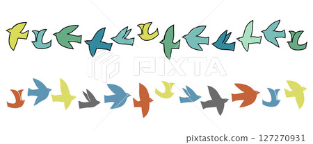 色彩繽紛的鳥兒剪影集 | 鳥，飛，顏色，剪影，向量，羊群 127270931