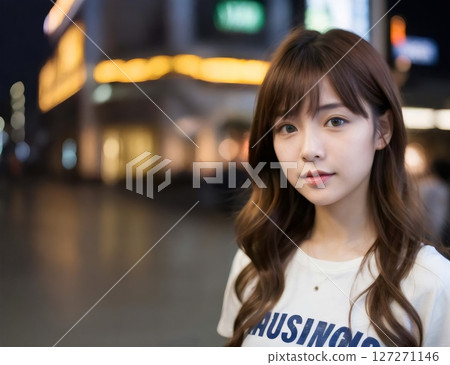 A woman walking in the city 127271146