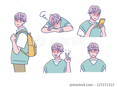 Anime-style boy facial expression set Anime-style boy facial expression set 127271315