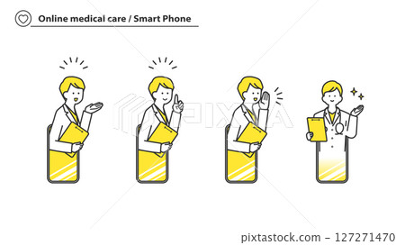 Online medical consultation: Male doctor responding from smartphone Set 2c 127271470