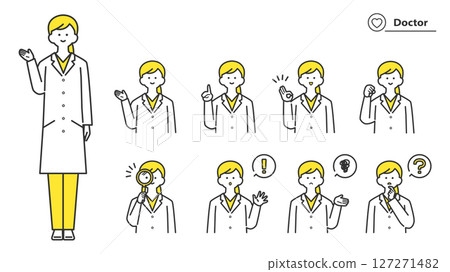 A woman in a white coat: Variations in facial expressions and poses, set 2c A woman in a white coat: Variations in facial expressions and poses, set 2c 127271482