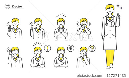穿白大褂的女人：臉部表情和姿勢的變化，第 2c 組 127271483