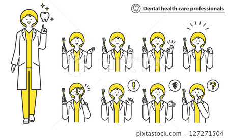Female medical worker holding a toothbrush, character avatar variation set 2c Female medical worker holding a toothbrush, character avatar variation set 2c 127271504