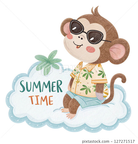 Cute Animal on a Cloud Sunglasses Summer Time Sign white background 127271517