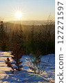 Sun set at Silesian Beskid near Bialy Krzyz in Poland - vertical 127271597