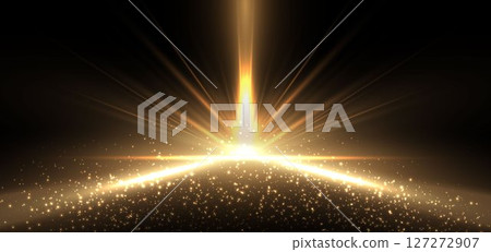 Abstract elegant gold glowing beam with lighting effect sparkle on black background. Abstract elegant gold glowing beam with lighting effect sparkle on black background. 127272907