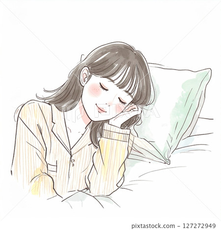 Sleep, sleeping, woman lying in bed 127272949