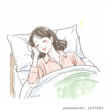 睡覺，睡覺，女人躺在床上 127272953