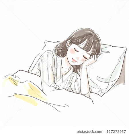 睡覺，睡覺，女人躺在床上 127272957