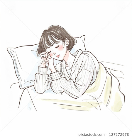 睡覺，睡覺，女人躺在床上 127272978