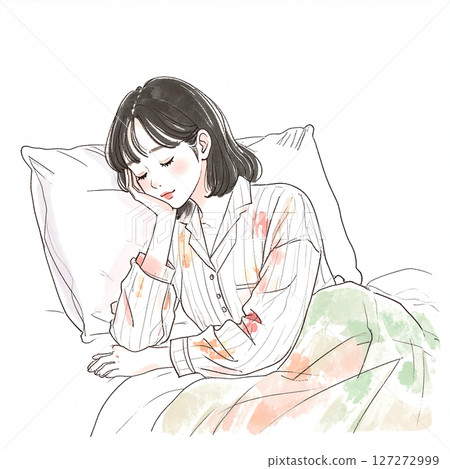 睡覺，睡覺，女人躺在床上 127272999