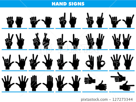 Hand Sign 01 - Black with White Outline 127273344