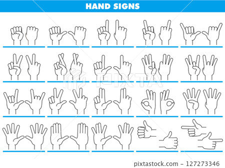 Hand Sign 01 - Black outline on white 127273346