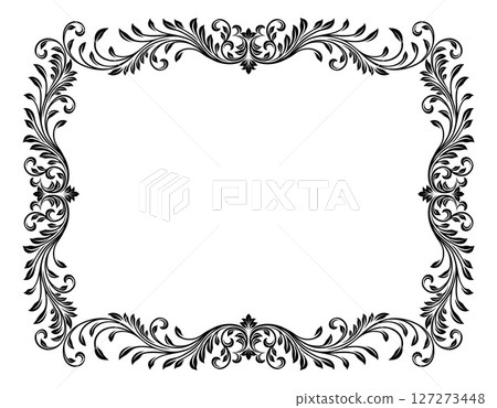 Filigree Heraldic Crest Motif Floral Pattern Frame 127273448