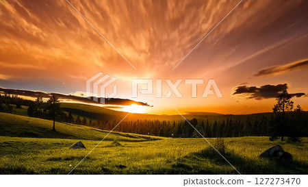 A breathtaking sunrise over a vast plain 127273470