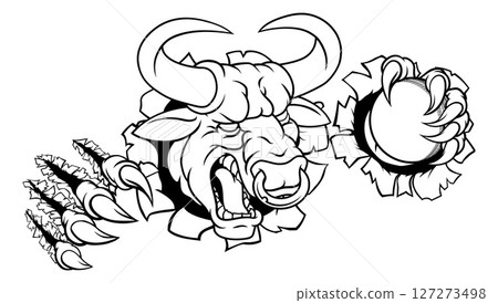Bull Minotaur Longhorn Cow Cricket Mascot Cartoon Bull Minotaur Longhorn Cow Cricket Mascot Cartoon 127273498