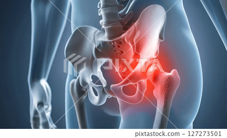 Human hip joint showing red areas indicative of inflammation Human hip joint showing red areas indicative of inflammation 127273501