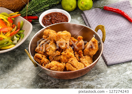 Golden crispy Breaded calamari snack 127274243