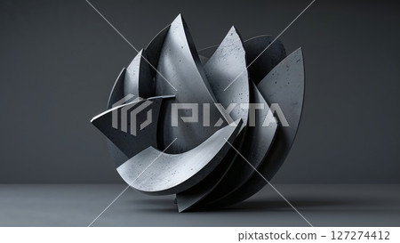 Abstract form sculpture over dark gray background 127274412