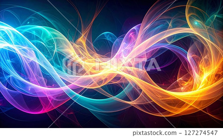 Transparent waves and lines abstract desktop wallpaper, bright meditative and colorful background 127274547