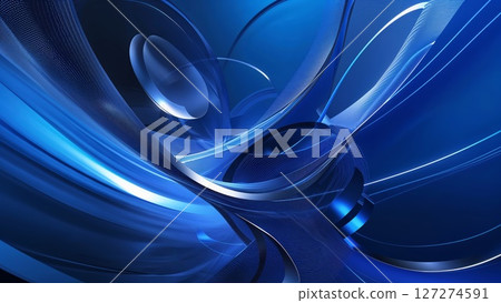 Abstract blue background with waves and bubbles elements 127274591