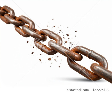 Broken chain over white background, freedom or broken connections concept 127275109