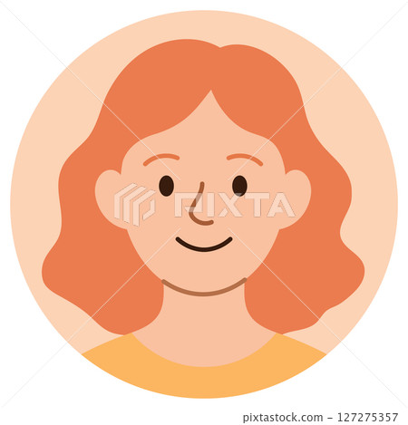 Cartoon avatar of smiling young redhead woman with wavy hair isolated on pastel background Cartoon avatar of smiling young redhead woman with wavy hair isolated on pastel background 127275357
