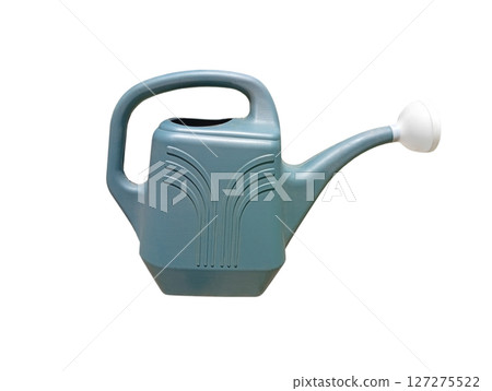 Garden plastic watering can with nozzle on white background 127275522