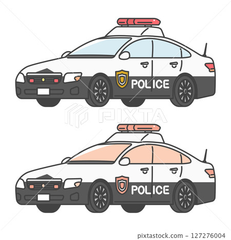 圖庫插圖: 交通警巡邏車,日本警車(全彩和單色套裝) 圖庫插圖: 交通警巡邏車,日本警車(全彩和單色套裝) 127276004