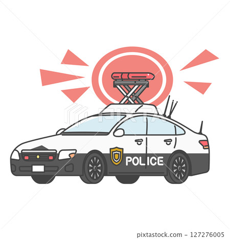 圖庫插圖: 警報器，防暴警察巡邏車緊急紅燈，日本警車 127276005