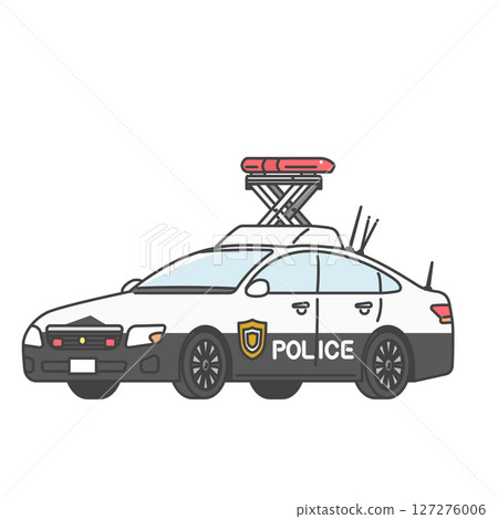 圖庫插圖: 帶紅燈的交通警察巡邏車，日本警車（全彩和單色套裝） 127276006