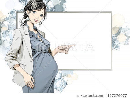 Illustration material of a pregnant business woman pointing at a whiteboard 127276077