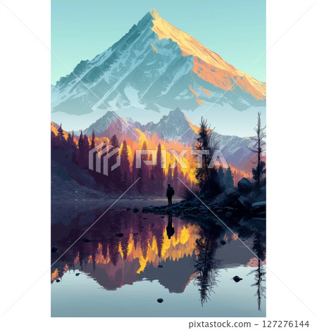 森林湖泊中倒映的倒山 森林湖泊中倒映的倒山 127276144