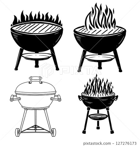Set of illustrations of bbq grill. Design element for emblem, sign, menu, invintation. 127276173