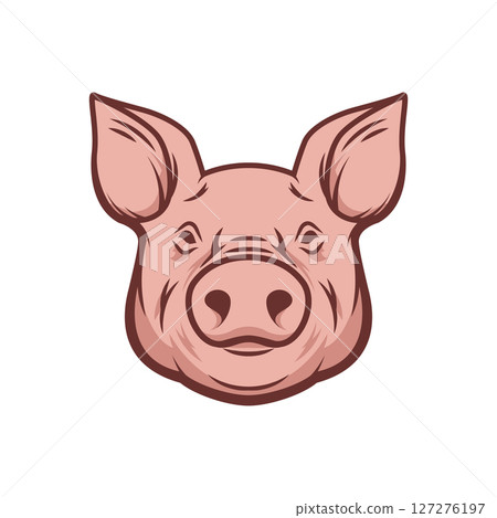 Illustration of a pig head isolated on white background. Pork meat. Design element for poster, menu ,card. Illustration of a pig head isolated on white background. Pork meat. Design element for poster, menu ,card. 127276197