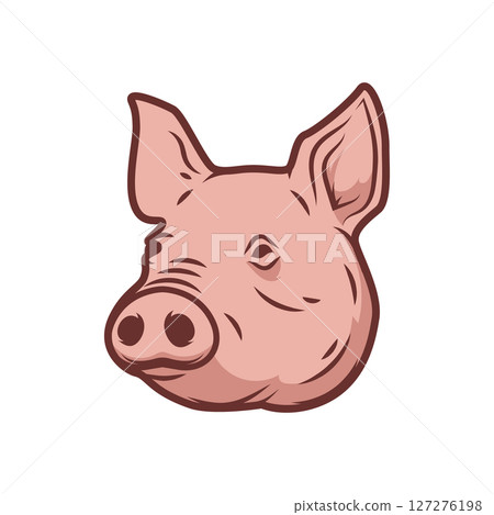 Illustration of a pig head isolated on white background. Pork meat. Design element for poster, menu ,card. 127276198