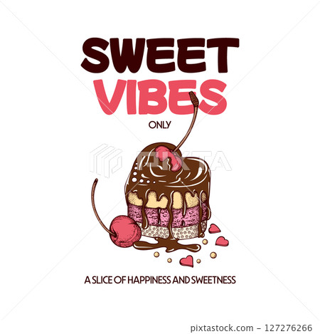 Pink Summer Desserts Typography T-shirt Vector Design Template, Cake Cupcake Sketch Retro Hand Drawn Poster for Cafe or Restaurant Pink Summer Desserts Typography T-shirt Vector Design Template, Cake Cupcake Sketch Retro Hand Drawn Poster for Cafe or Restaurant 127276266